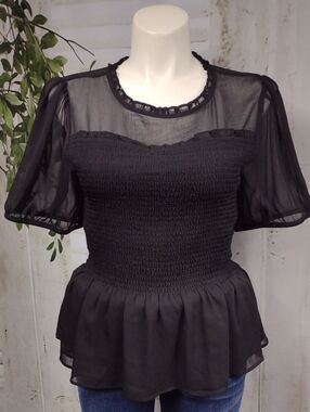 torrid Black Smocked Sheer Peplum Blouse Size 2X